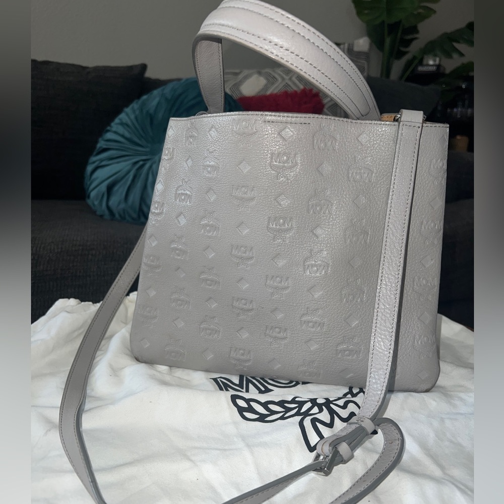 MCM Gray Leather Top Handle bag w/ Removable Strap